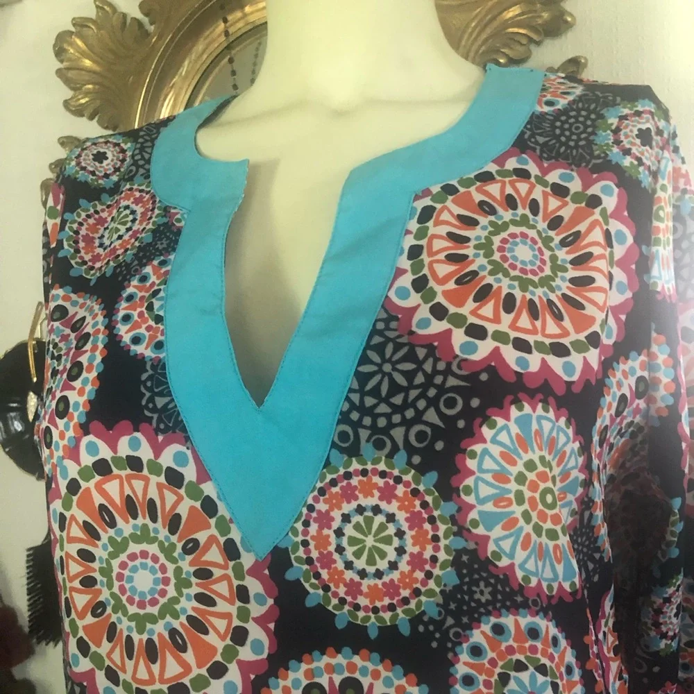Retro-Style Dress Tunic ~ Navy Mandala Pattern